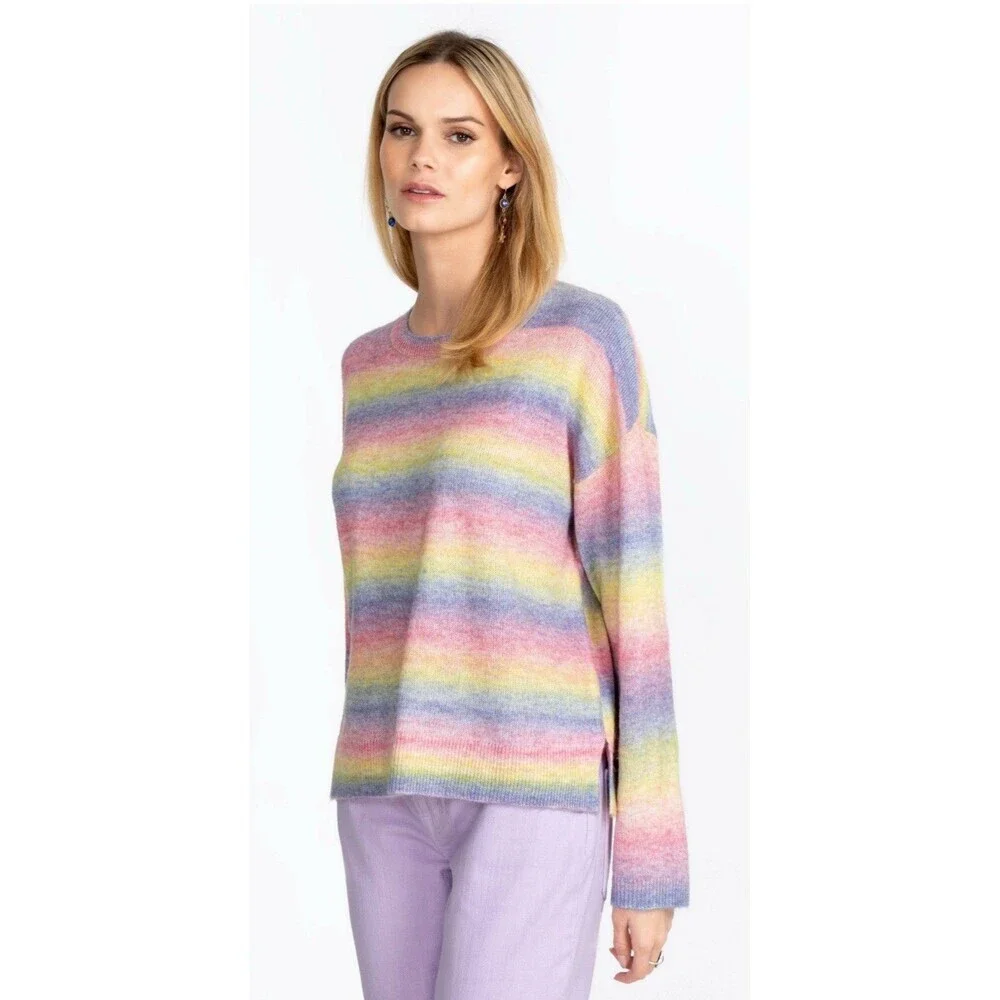JOHNNY WAS‎ Sunrise Pullover Sweater Small Multicolor NEW Rainbow Wool Blend